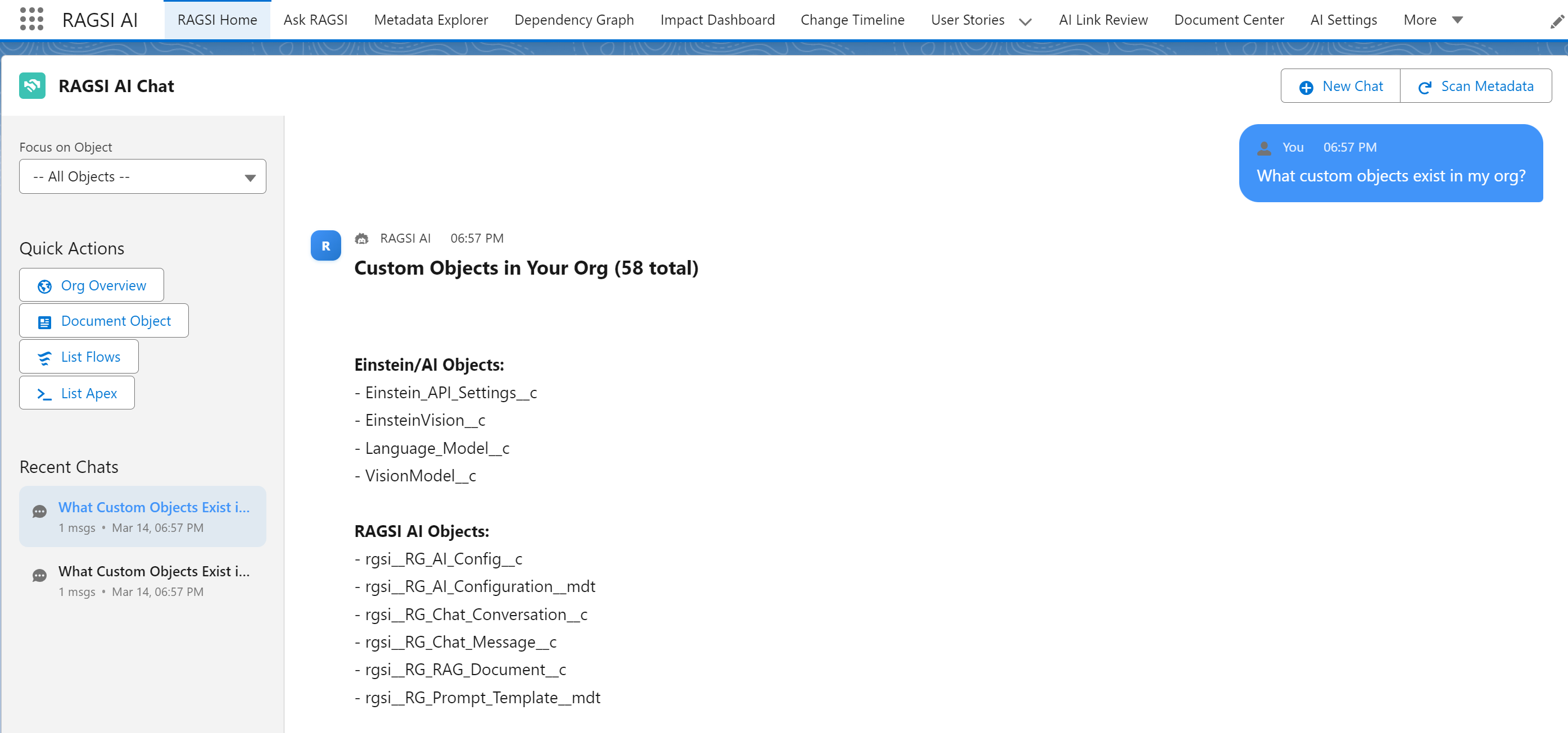 RAGSI AI Chat - Ask questions about your Salesforce org
