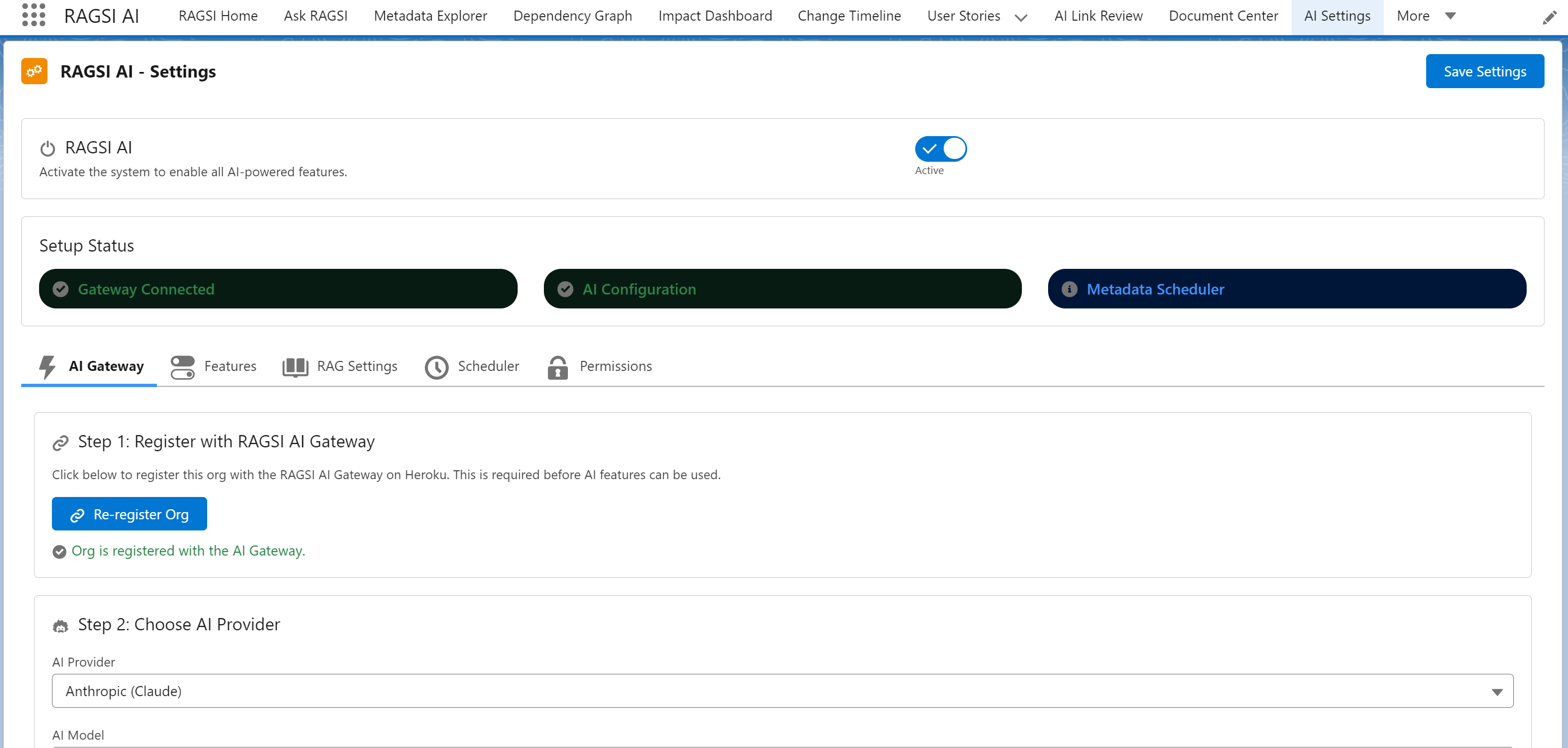 AI Settings - Configure AI gateway and providers
